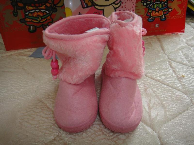 麂皮絨串珠保暖雪地靴(粉色.鞋底16cm)