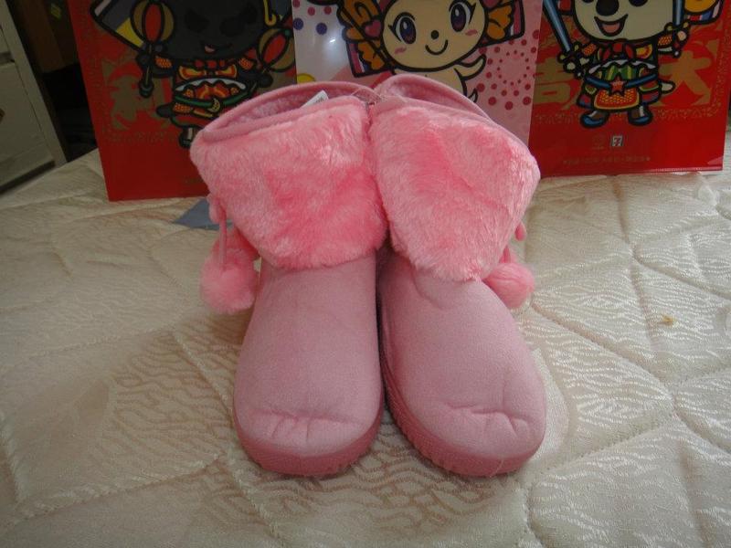 鹿皮絨雙球保暖雪地靴(粉色.鞋底18.5cm)