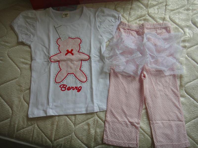粉白色熊熊蕾絲裙擺(上衣+褲子)兩件組套裝