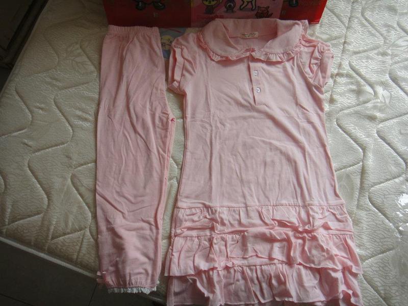 漂亮戴領長版洋裝上衣+內搭褲套裝組(粉色150cm)