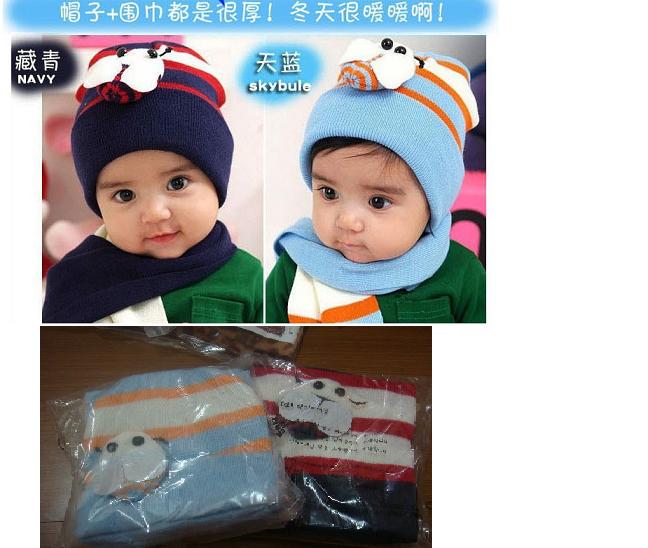嬰兒童卡通蜜蜂帽子+圍巾(兩件組)