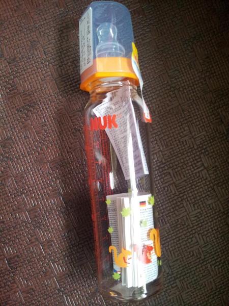 NUK一般口徑230ml剝離印花奶瓶，附1號奶嘴，中圓洞-已售出
